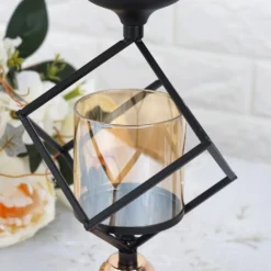 Geometric Candle Holder Set Wholesale With Amber Glass Votives | Metallic Gold & Black | Stacked Design -Home Decor Promotional Store IRON CAND 003 COMBO 02.progressive f353a471 d378 4181 a5f8 2fcffc323028