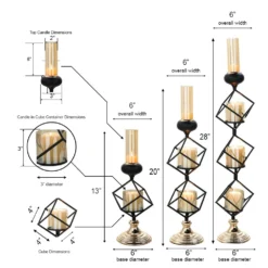 Geometric Candle Holder Set Wholesale With Amber Glass Votives | Metallic Gold & Black | Stacked Design -Home Decor Promotional Store IRON CAND 003 GDBLK SET 1