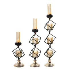 Geometric Candle Holder Set Wholesale With Amber Glass Votives | Metallic Gold & Black | Stacked Design -Home Decor Promotional Store IRON CAND 003 GDBLK SET 99.progressive c3fa3cc8 10d0 44e0 8c32 8cfc524a5e6a