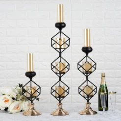 Geometric Candle Holder Set Wholesale With Amber Glass Votives | Metallic Gold & Black | Stacked Design -Home Decor Promotional Store IRON CAND 003 GDBLK SET 02.progressive c23de969 5cbb 4589 8ccc ae1ab6f15ed0