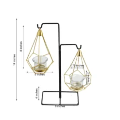 2 Pack Gold Hanging Geometric Tealight Candle Holders With 14" Tall Black Iron Stand 8" -Home Decor Promotional Store IRON CAND 007 GDBLK 99 M d5049717 33f4 4734 8c70 50bd3b90a5fb