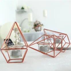 Geometric Candle Holder Set - Linked Metal Geometric Centerpieces With Votive Glass Holders 16" -Home Decor Promotional Store IRON CAND 008 054 01