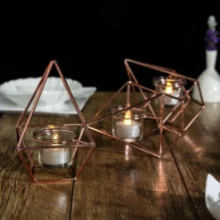 Geometric Candle Holder Set - Linked Metal Geometric Centerpieces With Votive Glass Holders 16" -Home Decor Promotional Store IRON CAND 008 054 02