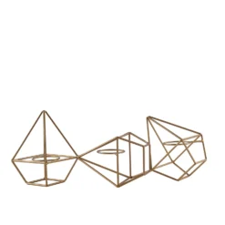 Geometric Candle Holder Set - Linked Metal Geometric Centerpieces With Votive Glass Holders 16" -Home Decor Promotional Store IRON CAND 008 GOLD 99