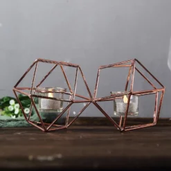 Geometric Candle Holder Set - Linked Metal Geometric Centerpieces With Votive Glass Holders 11" -Home Decor Promotional Store IRON CAND 010 054 D010