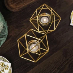 Geometric Candle Holder Set - Linked Metal Geometric Centerpieces With Votive Glass Holders 11" -Home Decor Promotional Store IRON CAND 010 GOLD D011.progressive 5c6b0333 858d 4a35 9daa cd6c79a7f054