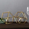 Geometric Candle Holder Set - Linked Metal Geometric Centerpieces With Votive Glass Holders 11"
