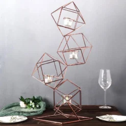 Linked Geometric Tealight Candle Holder Set With Votive Glass Holders 25" Tall -Home Decor Promotional Store IRON CAND 011 054 02