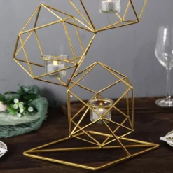 Linked Geometric Tealight Candle Holder Set With Votive Glass Holders 25" Tall -Home Decor Promotional Store IRON CAND 011 GOLD D010.progressive a2abfe74 7d29 4169 9a0f f59d41424f2c
