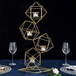 Linked Geometric Tealight Candle Holder Set With Votive Glass Holders 25" Tall -Home Decor Promotional Store IRON CAND 011 GOLD D05 grande.progressive 8cd5b1b5 c1f3 4218 9f36 2fac1fd3947c