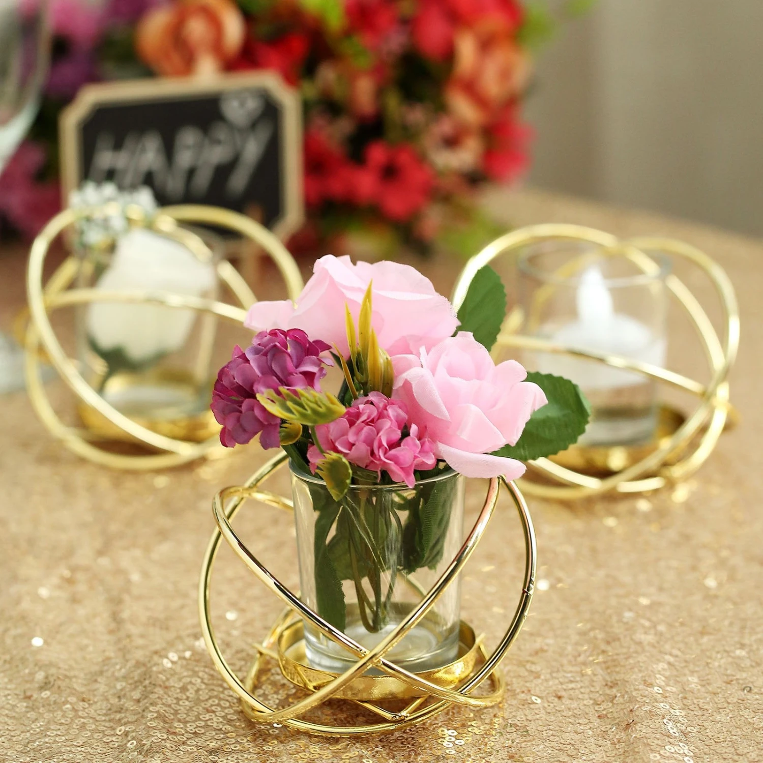 3 Pack Gold Metal Geometric Flower Bud Vase Votive Candle Holder Set 3" 8 3 Pack Gold Metal Geometric Flower Bud Vase Votive Candle Holder Set 3" - Image 8
