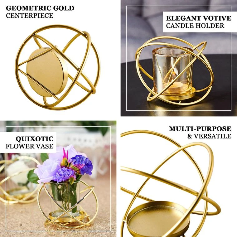 3 Pack Gold Metal Geometric Flower Bud Vase Votive Candle Holder Set 3" 2 3 Pack Gold Metal Geometric Flower Bud Vase Votive Candle Holder Set 3" - Image 2