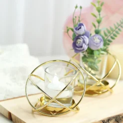 3 Pack Gold Metal Geometric Flower Bud Vase Votive Candle Holder Set 3" 18 3 Pack Gold Metal Geometric Flower Bud Vase Votive Candle Holder Set 3" -Home Decor Promotional Store IRON CAND 012 GOLD 02
