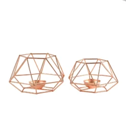 Set Of 2 Metal Hexagon Candle Holder Set, Geometric Table Centerpiece 4"/3" -Home Decor Promotional Store IRON CAND 013 054 99
