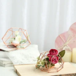 Set Of 2 Metal Hexagon Candle Holder Set, Geometric Table Centerpiece 4"/3" -Home Decor Promotional Store IRON CAND 013 054 01