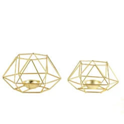 Set Of 2 Metal Hexagon Candle Holder Set, Geometric Table Centerpiece 4"/3" -Home Decor Promotional Store IRON CAND 013 GOLD 99