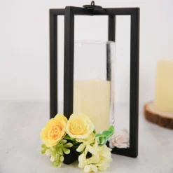 Metal Cross Bar Decorative Lantern Candle Holder, Iron Geometric Centerpiece -Home Decor Promotional Store IRON CAND 016 L BLK D03.progressive b05b6e2a 4ff1 4527 9560 8bdeda51d006