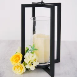 Metal Cross Bar Decorative Lantern Candle Holder, Iron Geometric Centerpiece -Home Decor Promotional Store IRON CAND 016 L BLK 02.progressive 69bc31bd 69b0 44be a6ae 867e233506e3