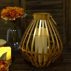 Gold Metal Open Weave Basket Candle Lantern Indoor/Patio Centerpiece With Handle - 17" Tall -Home Decor Promotional Store IRON CAND 017 M GOLD D04.progressive 31cc59c0 96f5 4640 823f b961cc2cadcc