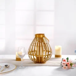 Gold Metal Open Weave Basket Candle Lantern Indoor/Patio Centerpiece With Handle - 17" Tall -Home Decor Promotional Store IRON CAND 017 M GOLD D05.progressive 3145965d 604e 42b4 8edf dc834a73dbfe