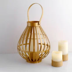Gold Metal Open Weave Basket Candle Lantern Indoor/Patio Centerpiece With Handle - 17" Tall -Home Decor Promotional Store IRON CAND 017 M GOLD 01.progressive 303e77e4 b3bd 4ae5 a85b 5ad421f53df8