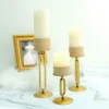 Set Of 3 | Gold Metal Oval Frame Pillar Candle Holder Stands, Geometric Table Centerpieces - Assorted Sizes