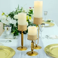 Set Of 3 | Gold Metal Oval Frame Pillar Candle Holder Stands, Geometric Table Centerpieces - Assorted Sizes -Home Decor Promotional Store IRON CAND PL001 SET GOLD D06.progressive 46987ae2 d360 4769 b192 295824aab65c