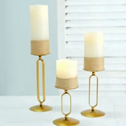 Set Of 3 | Gold Metal Oval Frame Pillar Candle Holder Stands, Geometric Table Centerpieces - Assorted Sizes -Home Decor Promotional Store IRON CAND PL001 SET GOLD 01.progressive dfd1052b dc6e 4451 9694 3979d5c7ef90