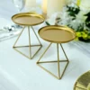 2 Pack Gold Metal Triangle Base Pillar Candle Holder Stands, Geometric Candle Centerpieces 5"