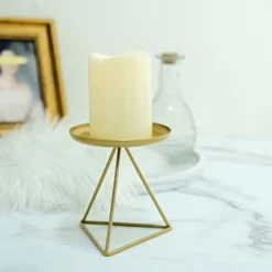 2 Pack Gold Metal Triangle Base Pillar Candle Holder Stands, Geometric Candle Centerpieces 5" -Home Decor Promotional Store IRON CAND PL002 M GOLD D04.progressive 1e5cb967 78d7 41bd a521 9395292eb57d