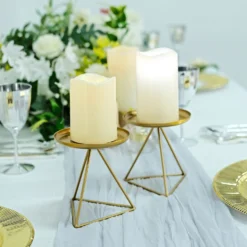 2 Pack Gold Metal Triangle Base Pillar Candle Holder Stands, Geometric Candle Centerpieces 5" -Home Decor Promotional Store IRON CAND PL002 M GOLD 01.progressive ad0bafcd 3e39 4d11 b063 39c0742b5e5e