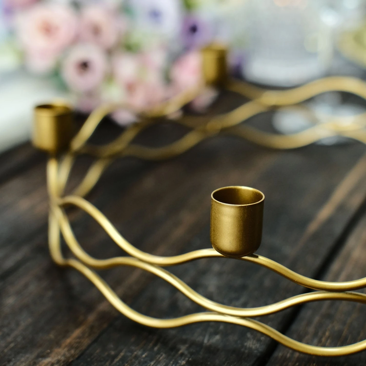 5 Arm Gold Metal Taper Candle Wreath Candelabra Candlestick Holder - 12" Round 7 5 Arm Gold Metal Taper Candle Wreath Candelabra Candlestick Holder - 12" Round - Image 7