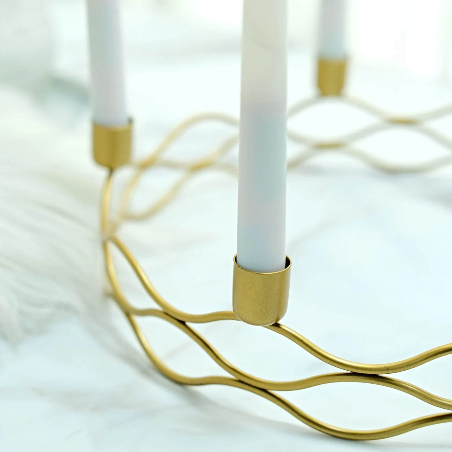 5 Arm Gold Metal Taper Candle Wreath Candelabra Candlestick Holder - 12" Round 2 5 Arm Gold Metal Taper Candle Wreath Candelabra Candlestick Holder - 12" Round - Image 2