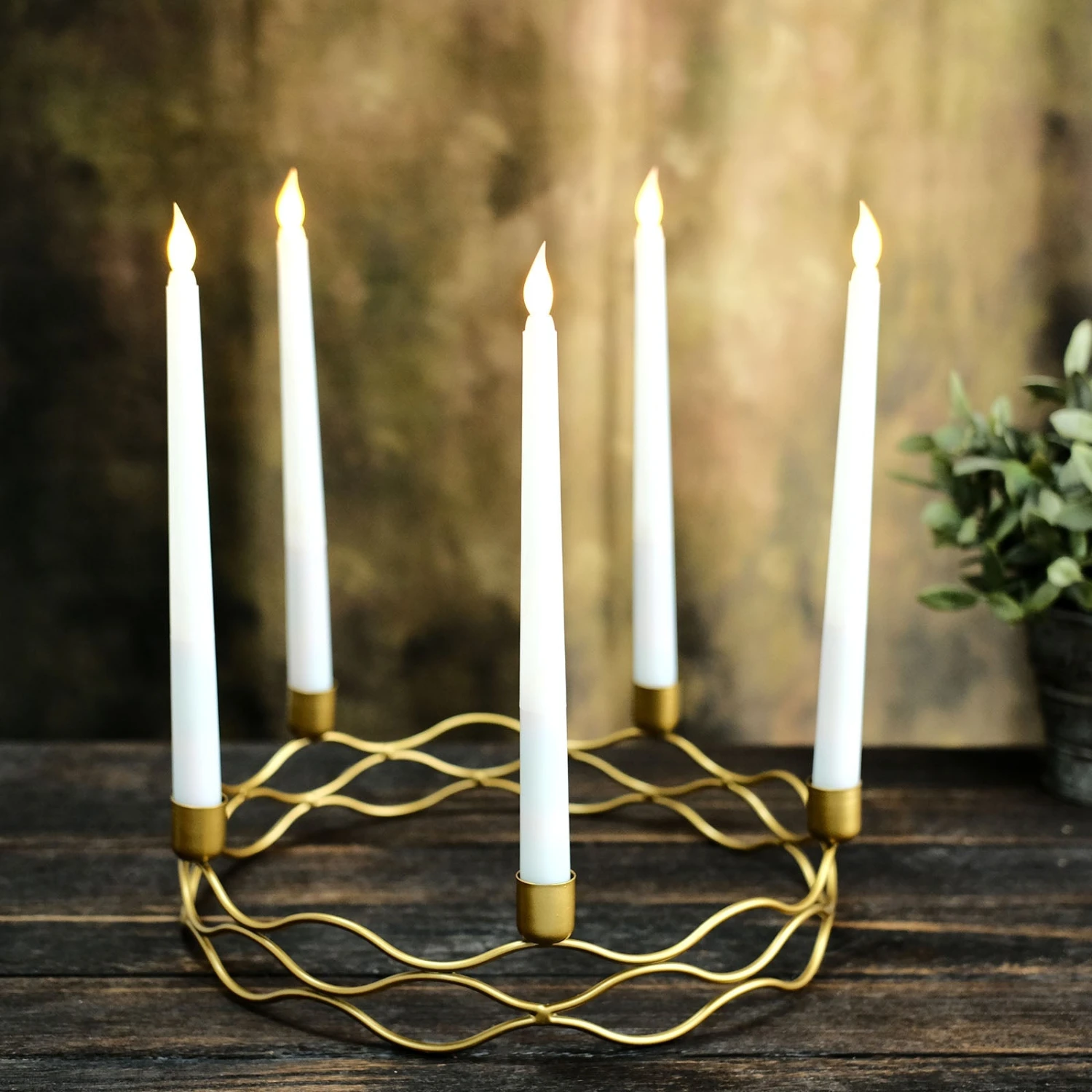 5 Arm Gold Metal Taper Candle Wreath Candelabra Candlestick Holder - 12" Round 6 5 Arm Gold Metal Taper Candle Wreath Candelabra Candlestick Holder - 12" Round - Image 6