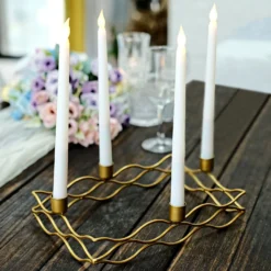4 Arm | Rectangular Gold Metal Taper Candle Wreath Candelabra Candlestick Holder - 12"x8" -Home Decor Promotional Store IRON CAND TP002 L GOLD D02.progressive 0c9f28c9 c785 4c30 847b 529c67aa640b