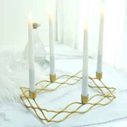 4 Arm | Rectangular Gold Metal Taper Candle Wreath Candelabra Candlestick Holder - 12"x8" -Home Decor Promotional Store IRON CAND TP002 L GOLD D04.progressive 4528c5ff 4162 4ff1 9aa0 a1c39ce83819