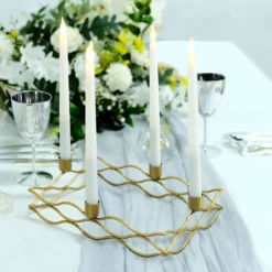 4 Arm | Rectangular Gold Metal Taper Candle Wreath Candelabra Candlestick Holder - 12"x8"