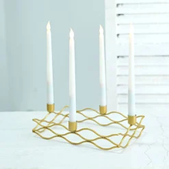 4 Arm | Rectangular Gold Metal Taper Candle Wreath Candelabra Candlestick Holder - 12"x8" -Home Decor Promotional Store IRON CAND TP002 L GOLD 01.progressive 93a1ecce 2842 4902 a2e6 c0961522f087