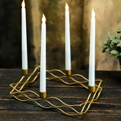 4 Arm | Rectangular Gold Metal Taper Candle Wreath Candelabra Candlestick Holder - 12"x8" -Home Decor Promotional Store IRON CAND TP002 L GOLD 02.progressive 7752e5c3 4e3e 4d58 9c92 9300d7f7afef