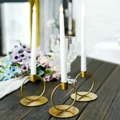 3 Pack Gold Metal Ring Frame Taper Candle Holder Stands, Geometric Table Centerpieces 4" -Home Decor Promotional Store IRON CAND TP004 GOLD D02.progressive 7563eb7d 4fad 4925 82a2 0118700b0d55