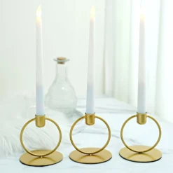 3 Pack Gold Metal Ring Frame Taper Candle Holder Stands, Geometric Table Centerpieces 4" -Home Decor Promotional Store IRON CAND TP004 GOLD D04.progressive 54e47eb0 7f29 45d4 9d73 04103e358c7c