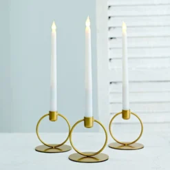 3 Pack Gold Metal Ring Frame Taper Candle Holder Stands, Geometric Table Centerpieces 4"