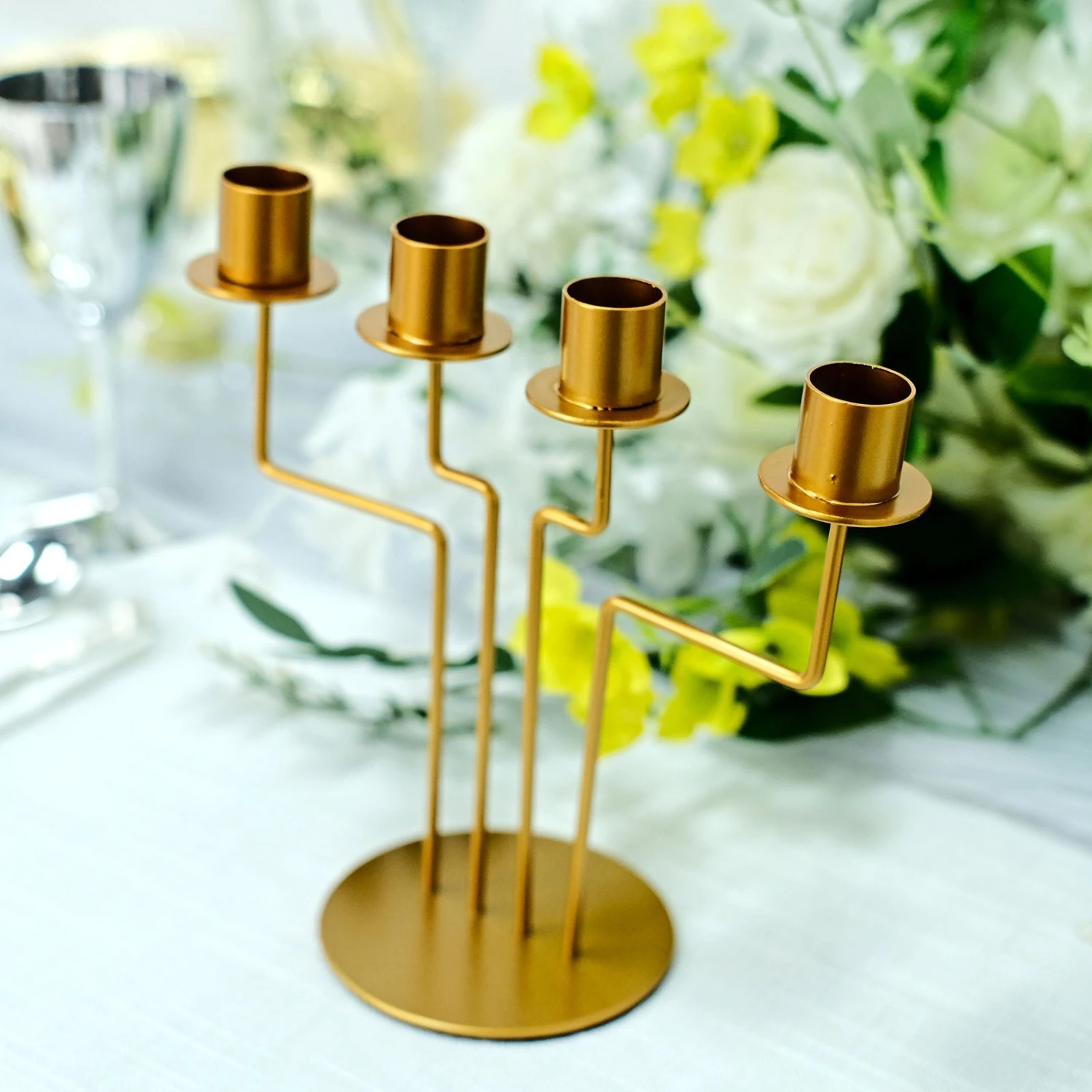 2 Pack Gold Metal Geometric Taper Candle Candelabra Holder Centerpiece 8" 4 Arm 2 2 Pack Gold Metal Geometric Taper Candle Candelabra Holder Centerpiece 8" 4 Arm - Image 2