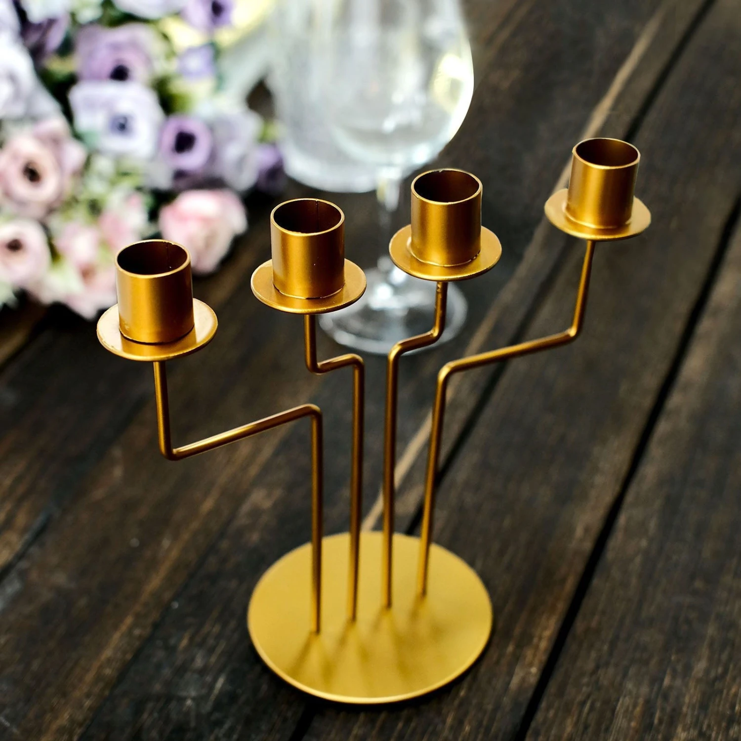 2 Pack Gold Metal Geometric Taper Candle Candelabra Holder Centerpiece 8" 4 Arm 6 2 Pack Gold Metal Geometric Taper Candle Candelabra Holder Centerpiece 8" 4 Arm - Image 6