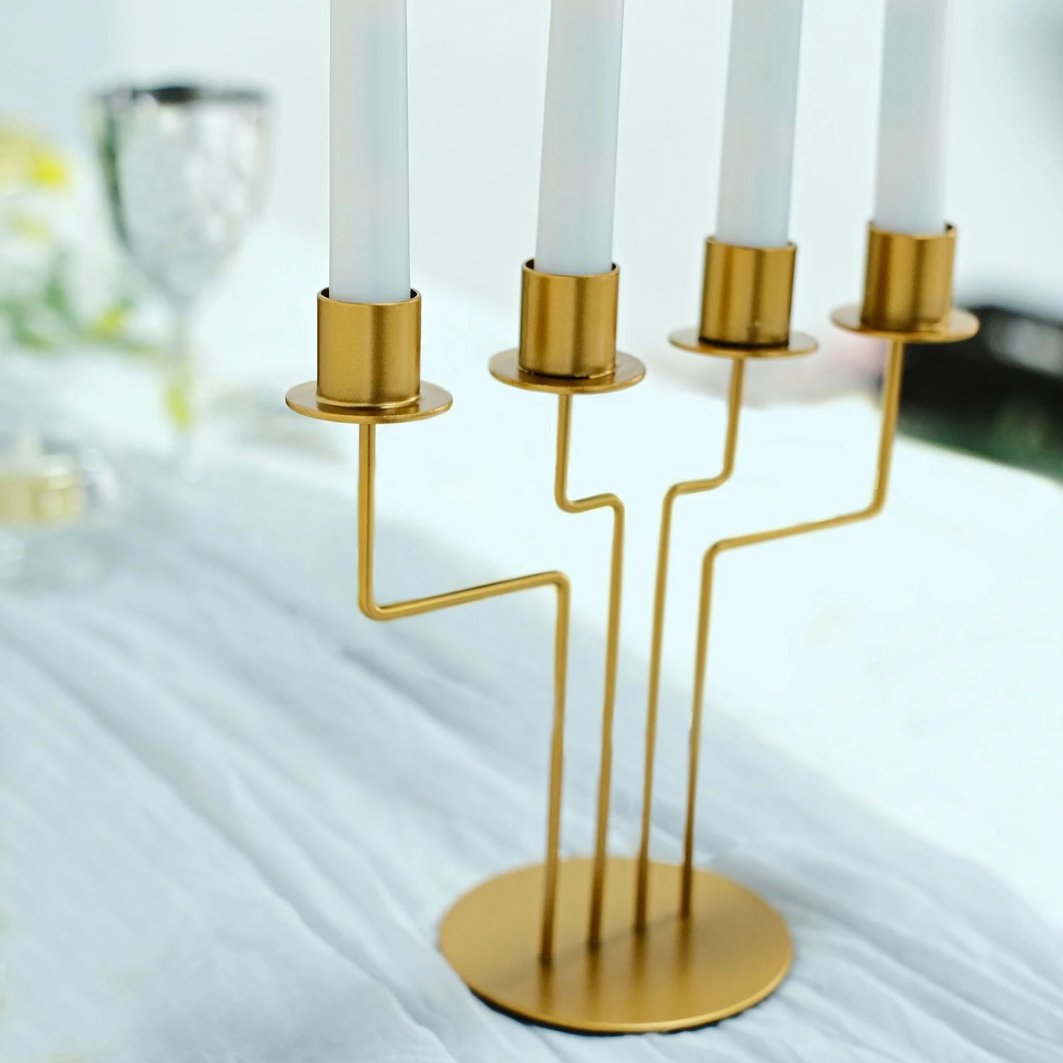 2 Pack Gold Metal Geometric Taper Candle Candelabra Holder Centerpiece 8" 4 Arm 4 2 Pack Gold Metal Geometric Taper Candle Candelabra Holder Centerpiece 8" 4 Arm - Image 4