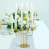 2 Pack Gold Metal Geometric Taper Candle Candelabra Holder Centerpiece 8" 4 Arm