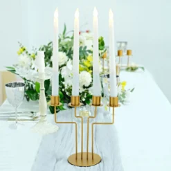 2 Pack Gold Metal Geometric Taper Candle Candelabra Holder Centerpiece 8" 4 Arm