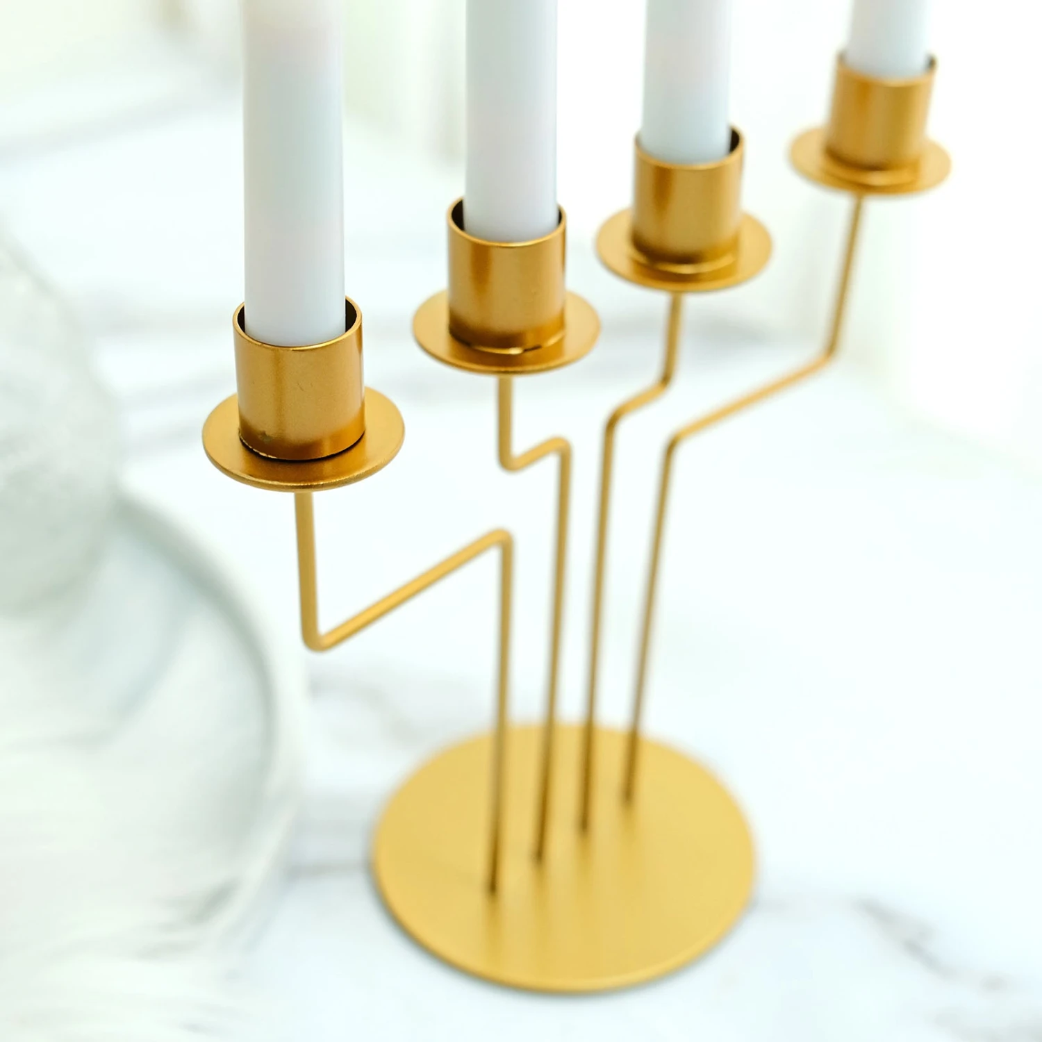 2 Pack Gold Metal Geometric Taper Candle Candelabra Holder Centerpiece 8" 4 Arm 8 2 Pack Gold Metal Geometric Taper Candle Candelabra Holder Centerpiece 8" 4 Arm - Image 8