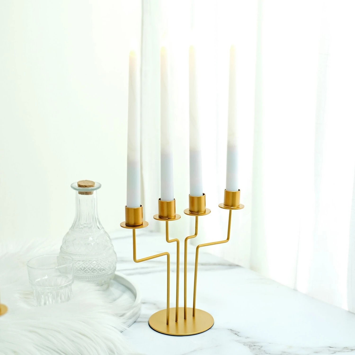 2 Pack Gold Metal Geometric Taper Candle Candelabra Holder Centerpiece 8" 4 Arm 7 2 Pack Gold Metal Geometric Taper Candle Candelabra Holder Centerpiece 8" 4 Arm - Image 7