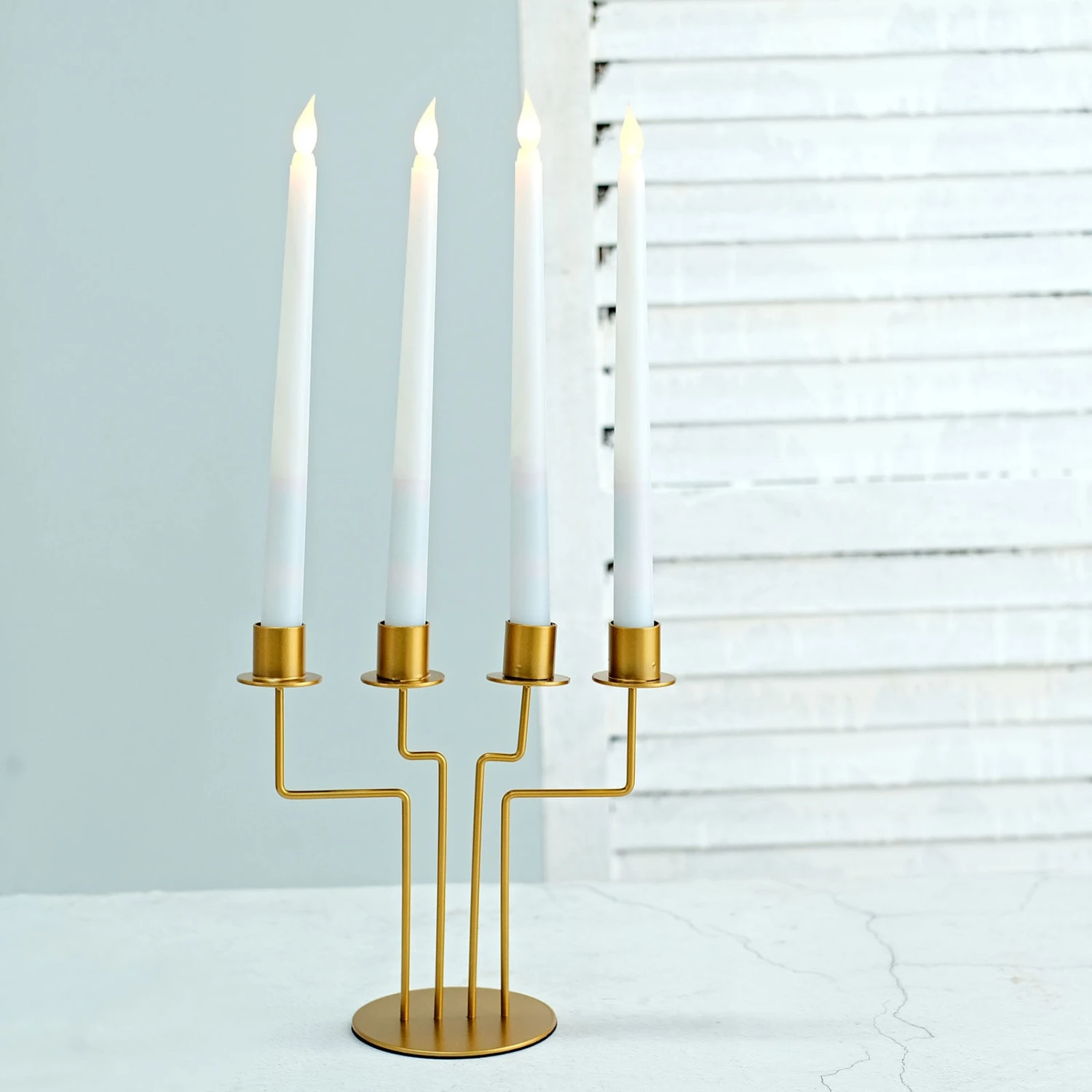 2 Pack Gold Metal Geometric Taper Candle Candelabra Holder Centerpiece 8" 4 Arm 5 2 Pack Gold Metal Geometric Taper Candle Candelabra Holder Centerpiece 8" 4 Arm - Image 5